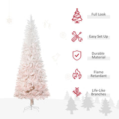 6ft Pencil Artificial Christmas Tree with Pine Realistic Branches, Auto Open, Pink and White
