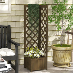 Raised Garden Bed Wood Planter with Trellis for Vine Climbing, 16" x 16" x 57", Brown