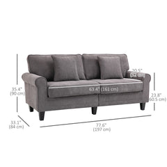 Modern 3 Seater Sofa, Corduroy Fabric 3 Seater Couch with Pine Wood Legs and Rolled Armrests for Living Room, Beige
