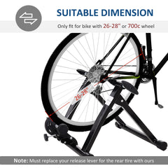 Foldable Indoor Bike Trainer, Stationary Bicycle Stand for Riding Exercise, 26-28" & 700C Wheels, Quick Release Skewer & Front Wheel Riser Block Included, Black
