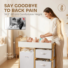 Baby Changing Table, Diaper Changing Station with Waterproof Pad, 3 Drawers and Large Basket for Newborn & Infant, White