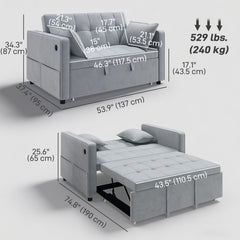 3‑in‑1 Convertible Sofa Bed, Pull Out Sleeper Sofa with USB Charging, Adjustable Backrest, Side Pockets, Beige