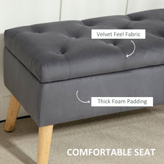 Storage Ottoman with Lid, Velvet Upholstered Storage Bench with Wood Legs for Living Room, Black