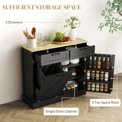 10 Gallon Hidden Garbage Bin Cabinet, Tilt Out Trash Cabinet w/ 2 Drawers, Freestanding Kitchen Island, Black