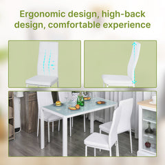 5-Piece Rectangular Glass Kitchen Table and Chairs with Metal Frame and Faux Leather Upholstery for Dining Room, Black