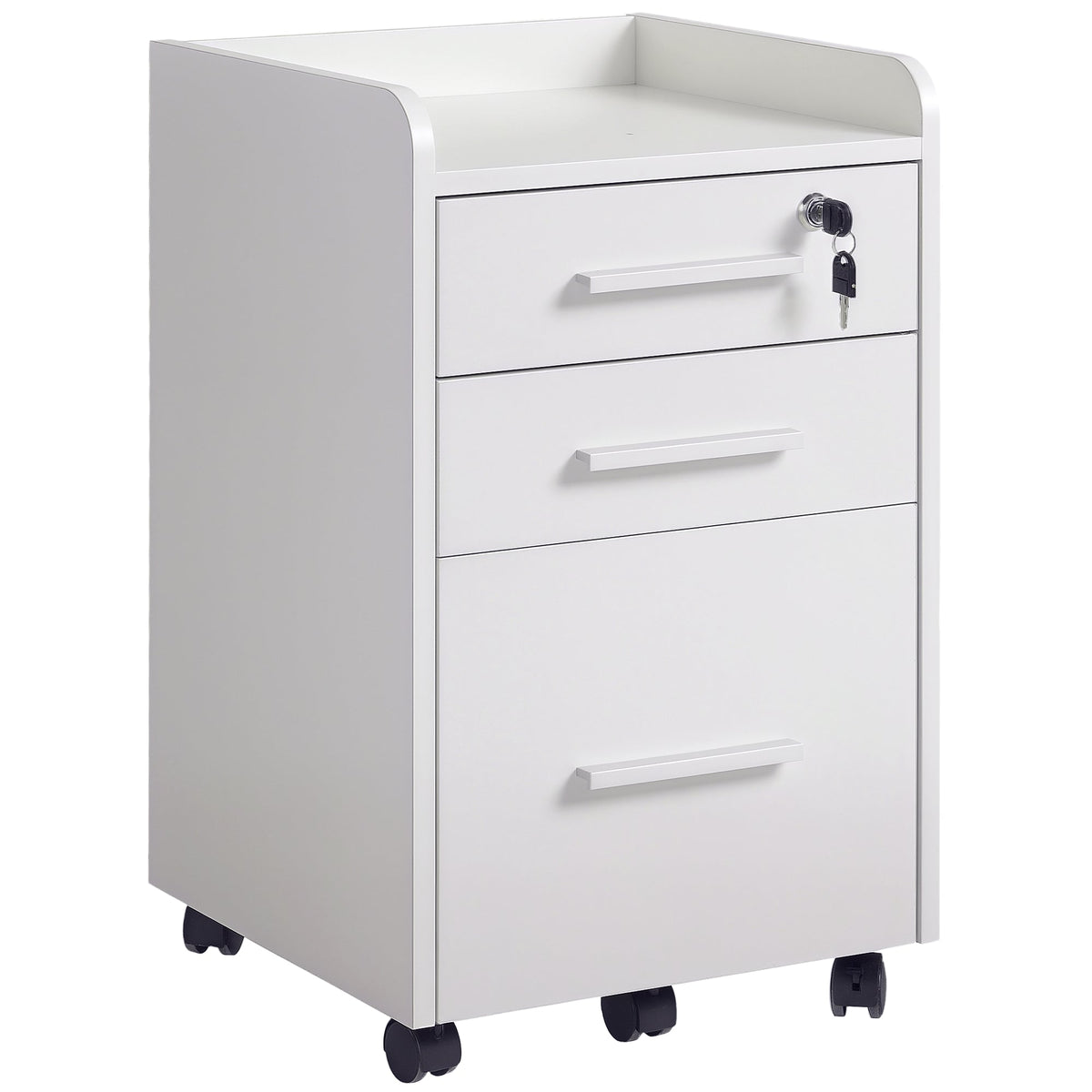 3 Drawer File Cabinet with Lock and Edged Top, Lockable Filing Cabinet on Wheels for Letter and A4 Size, White