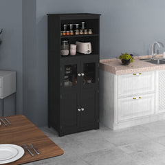 63" Small Buffet with Hutch, 4-Door Kitchen Pantry, Freestanding Storage Cabinet with Adjustable Shelf for Dining Room, Living Room, White