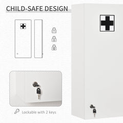 Wall Mount Medicine Cabinet, 5-tier Lockable Bathroom Cabinet with 2 Keys and Adjustable Shelves, White