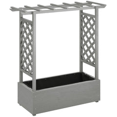 Wooden Raised Garden Bed with Trellis, Outdoor Planter Box with Hanging Roof, Drainage Holes and Bed Liner