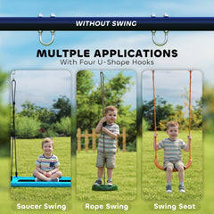 Kids Swing Set, Heavy Duty Metal 2 Seat Swing Stand Set with Ground Stakes, Supports 150 kg, Indoor Outdoor, Blue