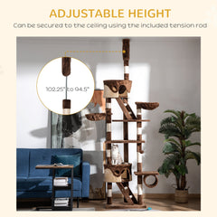 94"-102" Huge Cat Tree Ceiling High Cat Condo Scratching Post Activity Center Multi-Level Play House Light Grey