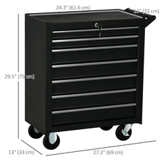 Rolling Tool Chest, 7-Drawer Lockable Tool Cabinet with 4 Wheels, Handle, Toolbox Storage Organizer for Garage, Workshop, Repair Shop, Red