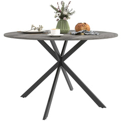 47" Round Kitchen Table for 4, Industrial Dining Table with Steel Legs for Dining Room, Grey Wood Grain and Black