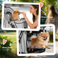 Pet Stroller with Reflective Strips, Foldable Cat Stroller with 360° Swivel Wheels for Small Dogs and Cats, Blue