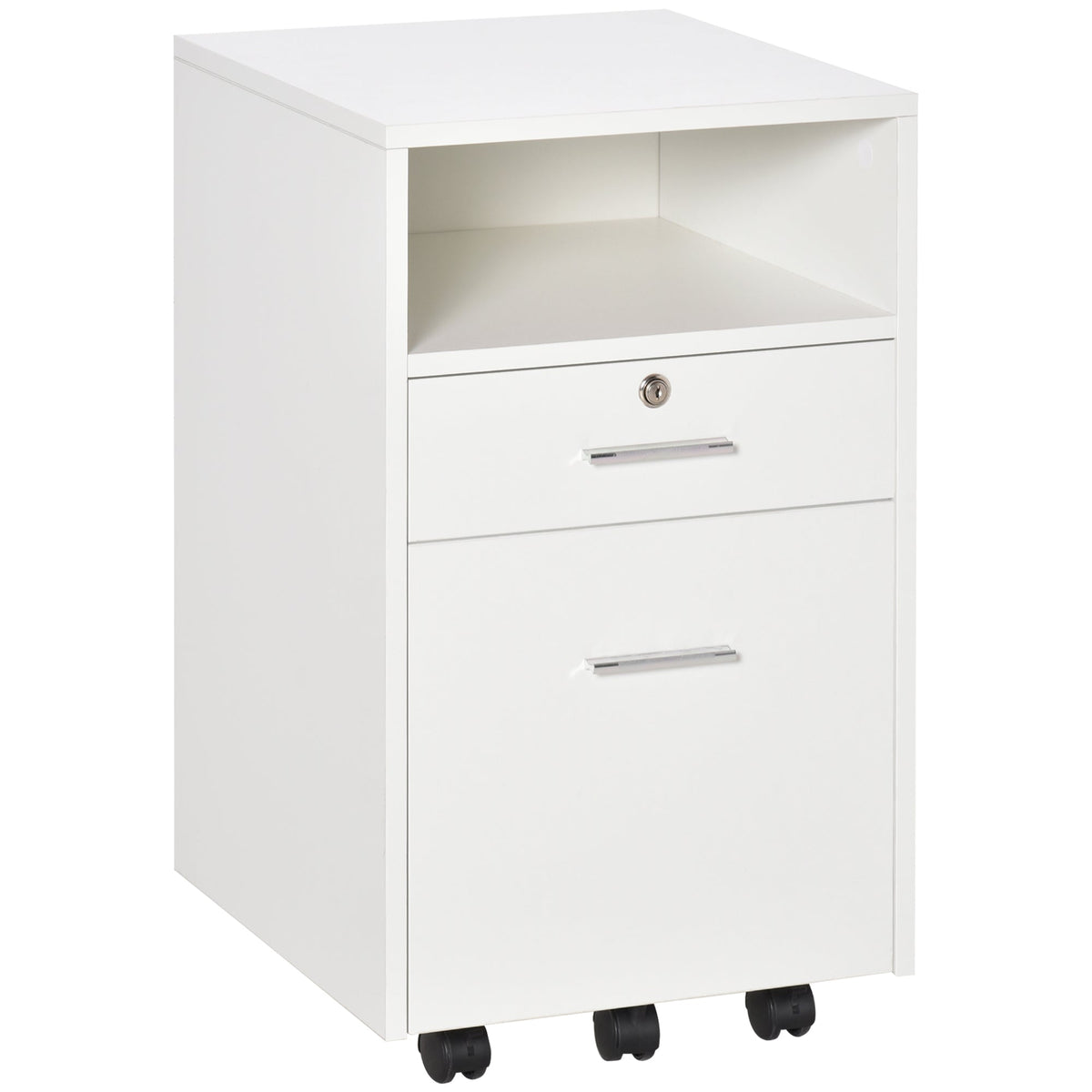 2 Drawer Filing Cabinet with Lock, Vertical File Cabinet with Wheels, Mobile Office Cabinet for A4, Letter Size, White