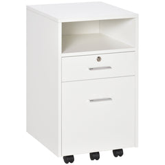 2 Drawer Filing Cabinet with Lock, Vertical File Cabinet with Wheels, Mobile Office Cabinet for A4, Letter Size, White