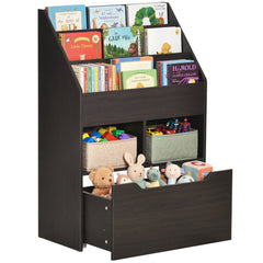 Kids Bookcase Multi-Shelf Rack Organizer with Storage Drawer for Books for Reading Nook, Classroom, Bedroom, Playroom, Grey