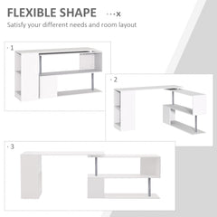 55" Corner Computer Desk, 360° Rotating L-Shaped Desk, Home Office Workstation with 3-Tier Shelves, Bookshelf, Black
