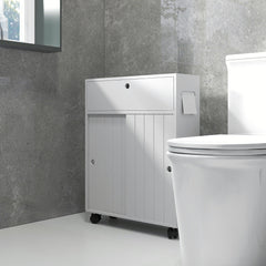 Bathroom Storage Cabinet, Bathroom Cabinet with 4 Rolling Wheels and Paper Holes, 20.5" x 6.75" x 26.5", White
