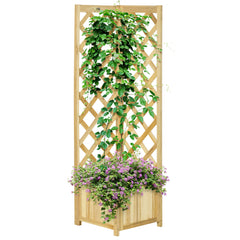 Raised Garden Bed Wood Planter with Trellis for Vine Climbing, 16" x 16" x 57", Brown