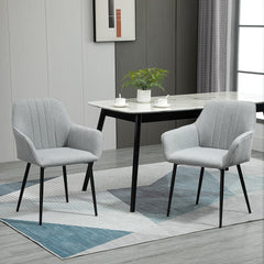 Dining Chairs Set of 2, Linen Upholstery Accent Chair with Back, Armrest, Metal Legs, Dark Grey