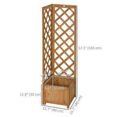 Raised Garden Bed Wood Planter with Trellis for Vine Climbing, 16" x 16" x 57", Brown