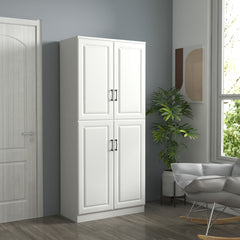 71" Freestanding Kitchen Pantry Cabinet, Storage Cabinet with 4 Hinged Doors and Adjustable Shelves, Black