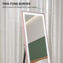 LED Mirror with Dimmable and 3 Colour Lights, 64" x 21" Rectangular Floor Mirror for Bedroom Living Room, Gold