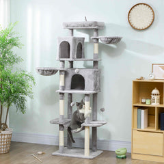 69" Cat Tree, Multi-Level Cat Tower with 2 Condos, Plush Perch and Sisal Scratching Posts, Dark Grey