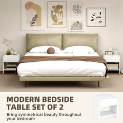 Nightstand Set of 2, Modern Bedside Table with Rounded Corners, Nightstand with Drawer and Open Shelf, Natural Wood