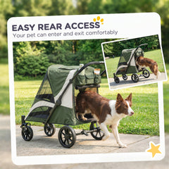 Foldable Pet Stroller for Medium Dogs with Four Big Wheels, Shock-Absorbing Frame, Safety Leashes, Brakes, Black