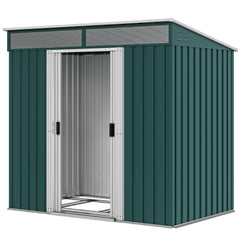 6.5x4FT Galvanised Metal Shed with Foundation Kit, Lockable Garden Tool Storage House with Sliding Doors, Vents, Grey