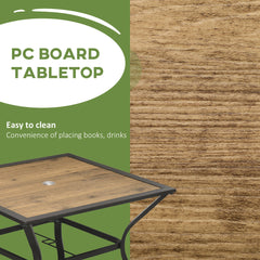37" Garden Outdoor Dining Table for 4, Square Patio Table with Umbrella Hole, Plastic Board Tabletop for Backyard, Poolside, Mixed Brown