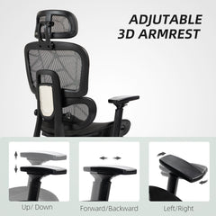 Mesh Office Chair with 3D Armrest, High Back Desk Chair with Lumbar Support, 135° Reclining, Adjustable Headrest, Black