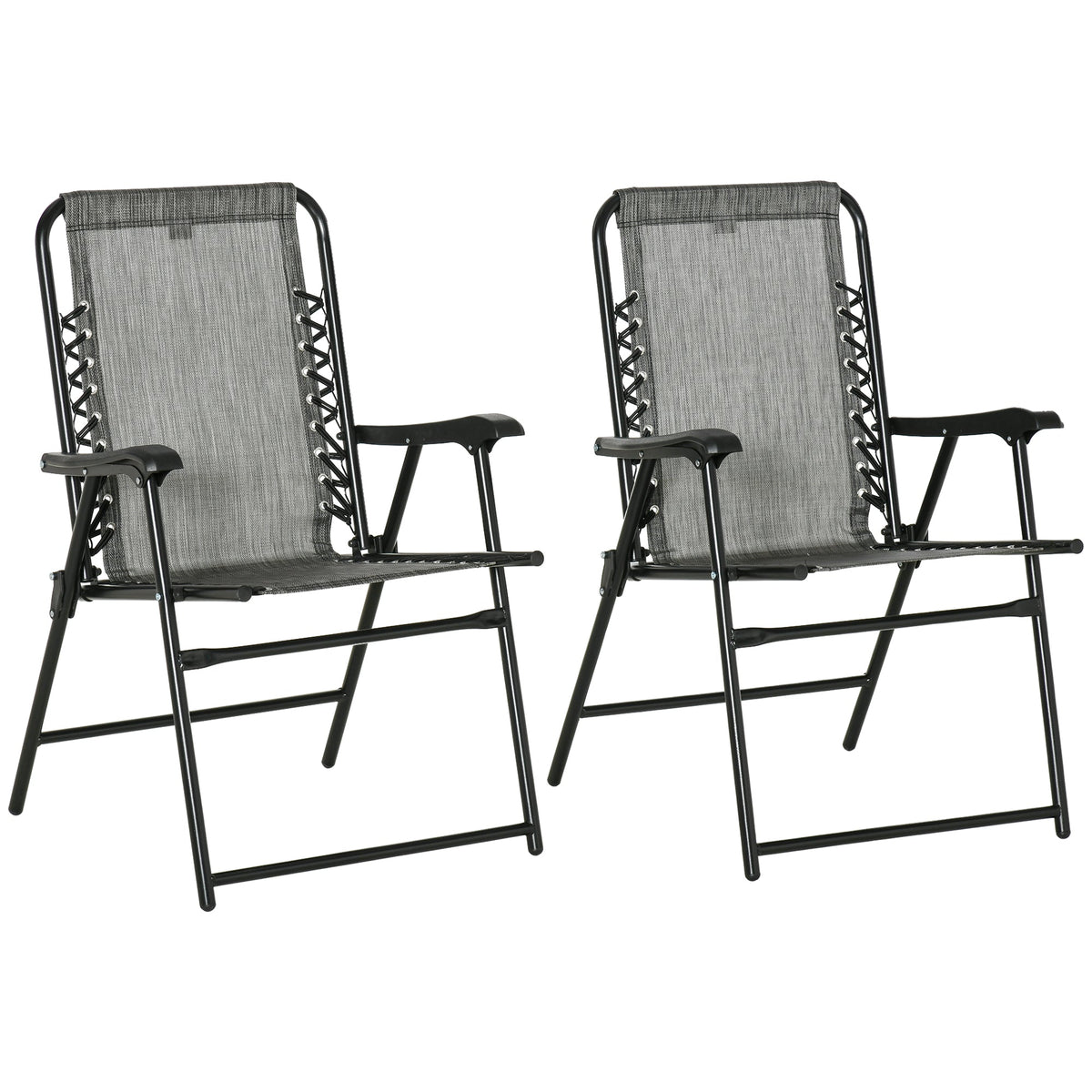 2 Pieces Outdoor Folding Patio Chair Set, Portable Camping Chairs with Armrests for Garden, Patio, Pool, Beach, Grey
