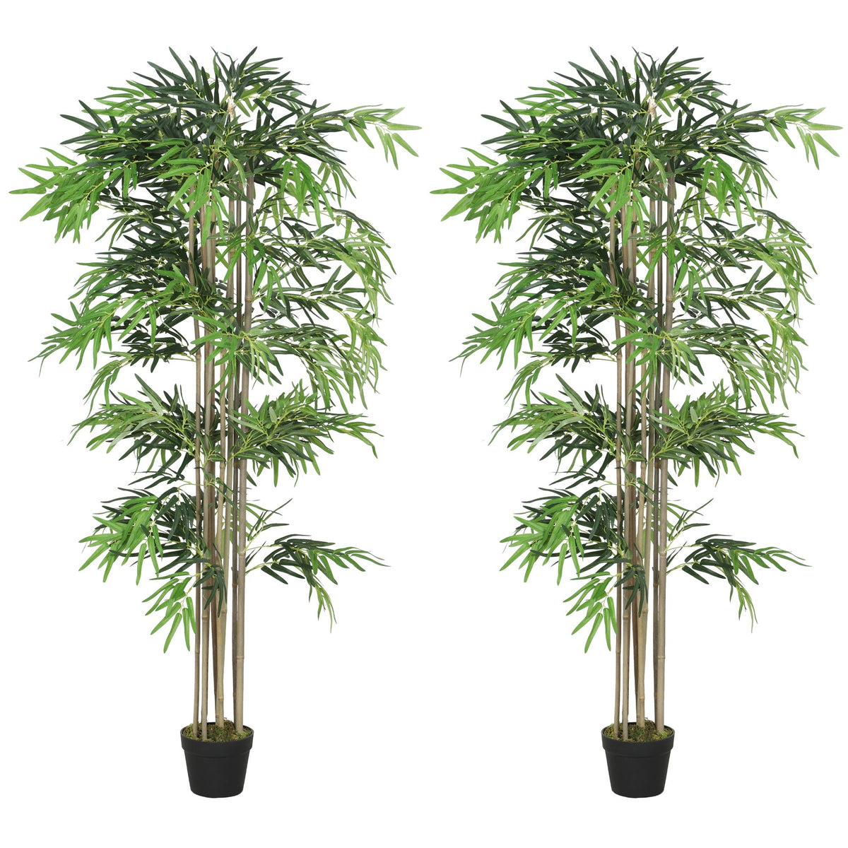 6FT Artificial Bamboo Tree Set of 2, Fake Plant with 1530 Leaves, Greenery Plant in Nursery Pot for Indoor, Green