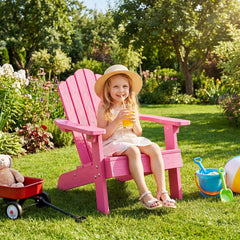 Kids Adirondack Chair All-weather Outdoor Chair for Children with Tilted High Backrest-Pink