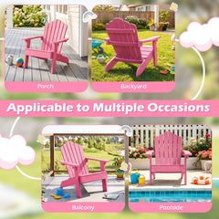 Kids Adirondack Chair All-weather Outdoor Chair for Children with Tilted High Backrest-Pink