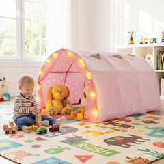 Kids Dream Bed Tent Twin Bunk Bed with Glow in the Dark Stars and Lights-Pink
