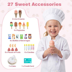 Kids Ice Cream Shop with 27 Accessories and Ice Cream Machine for Ages 3+-Pink
