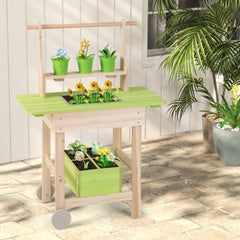 Kids Mud Kitchen with Removable Pots, Watering Can Planting Trough and Storage Box-Natrual