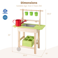 Kids Mud Kitchen with Removable Pots, Watering Can Planting Trough and Storage Box-Natrual
