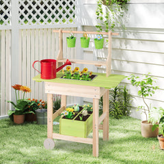 Kids Mud Kitchen with Removable Pots, Watering Can Planting Trough and Storage Box-Natrual