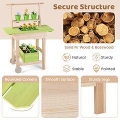 Kids Mud Kitchen with Removable Pots, Watering Can Planting Trough and Storage Box-Natrual