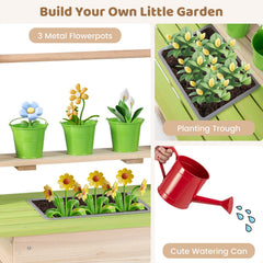 Kids Mud Kitchen with Removable Pots, Watering Can Planting Trough and Storage Box-Natrual