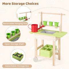 Kids Mud Kitchen with Removable Pots, Watering Can Planting Trough and Storage Box-Natrual