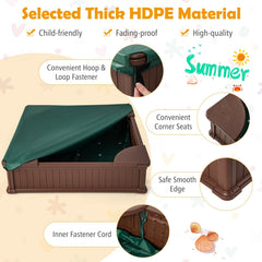 Kids Outdoor Sandbox with Oxford Cover and 4 Corner Seats-Brown