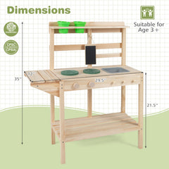 Kids Play Kitchen Set Wooden Kitchen Playset with Stoves for Boys Girls 3+-Natural