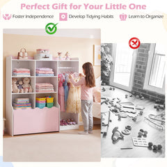Kids Toy Storage Organizer Children Dress up Closet Wardrobe with Clothing Rack-Pink