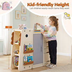 Kids Toy Storage Organizer with 5 Removable Bins for Playroom-Beige